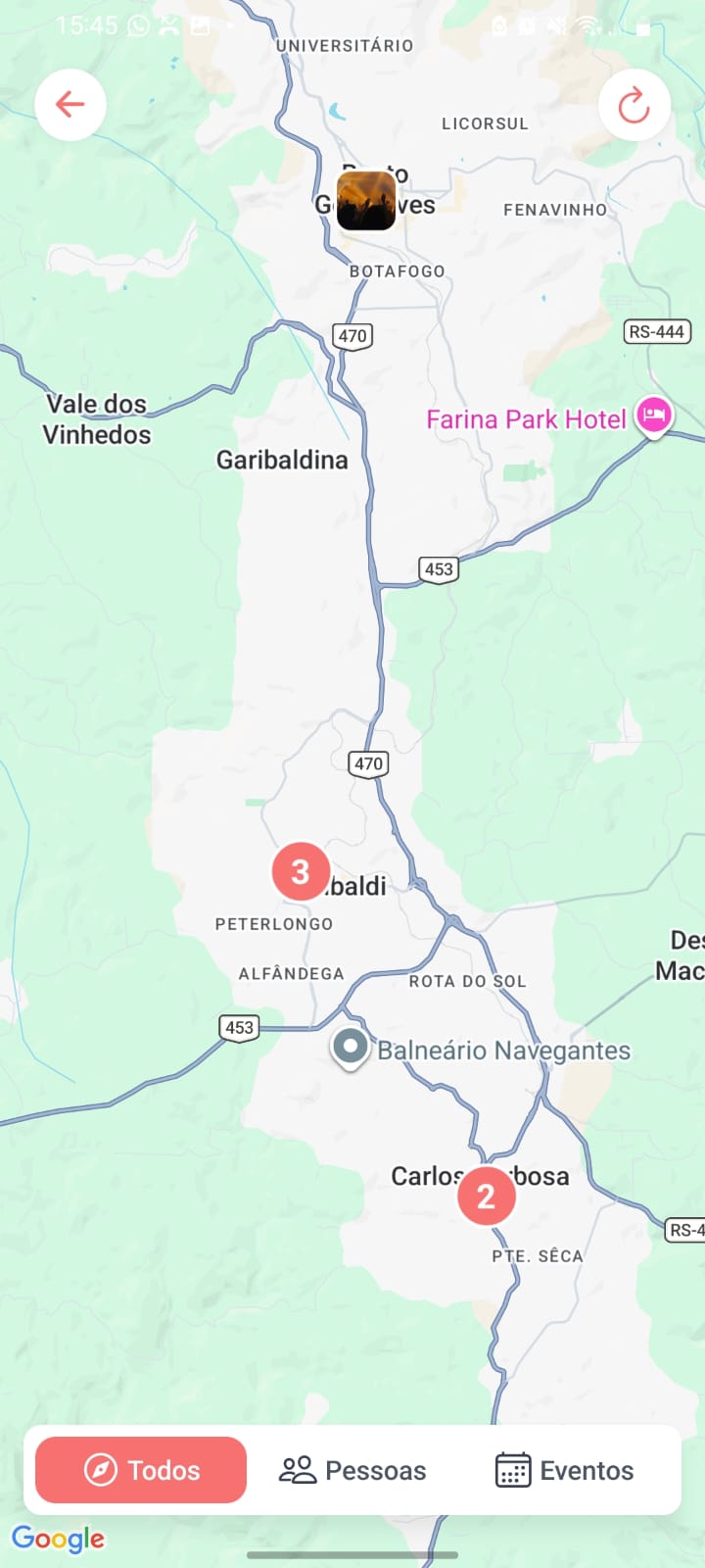 Tela de eventos do app Envolta